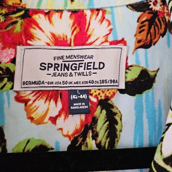 Springfield Shirt Mens L Hawaiian Floral Short Sleeve Button Up Shirt Beach Boho - Picture 8 of 16